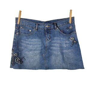 NEW Vtg Y2K Revolt Mini Skirt 11 35" Waist Short Distressed Studded Denim Jean